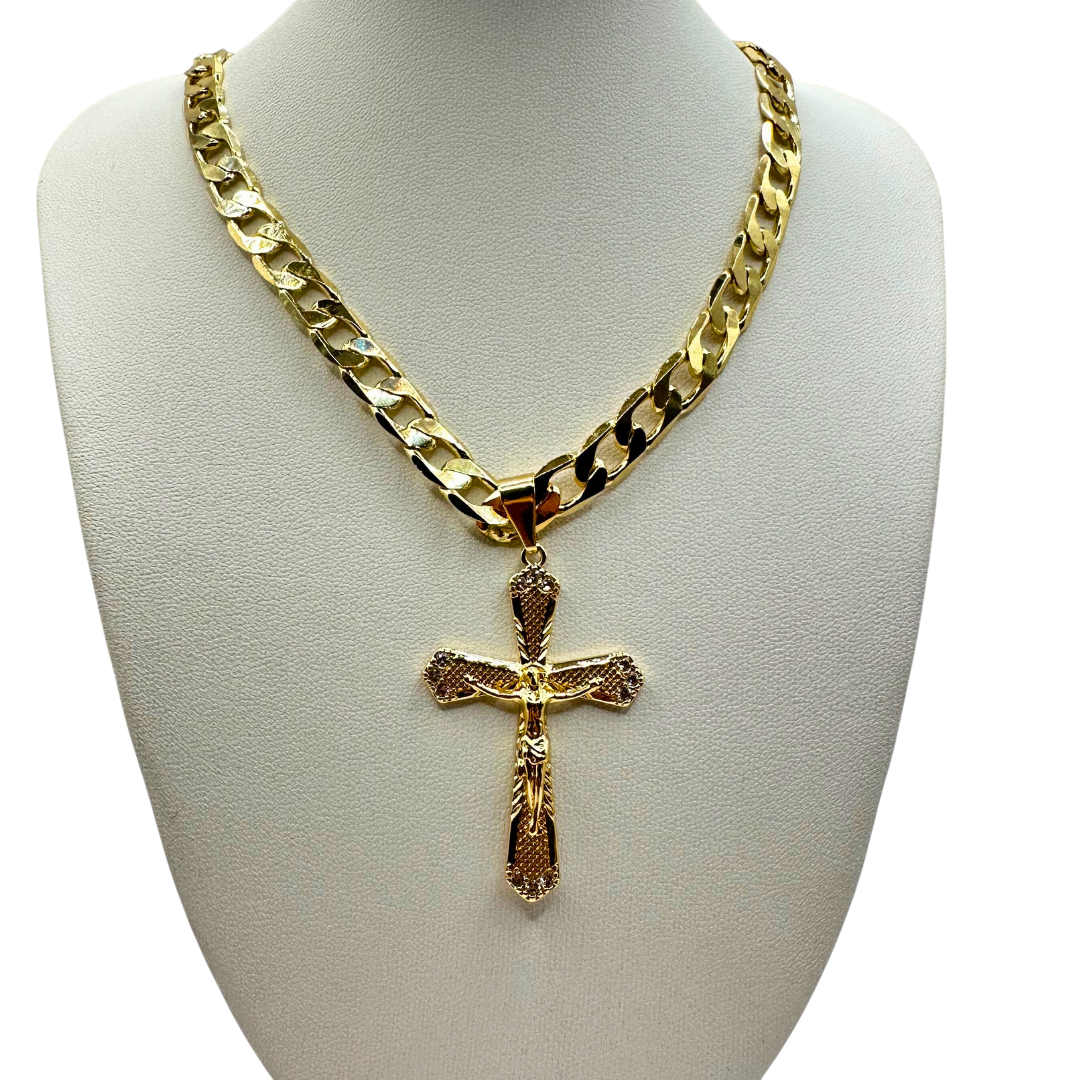 Cadena Cartier 8mm Con Cristo en Oro Laminado de 18K