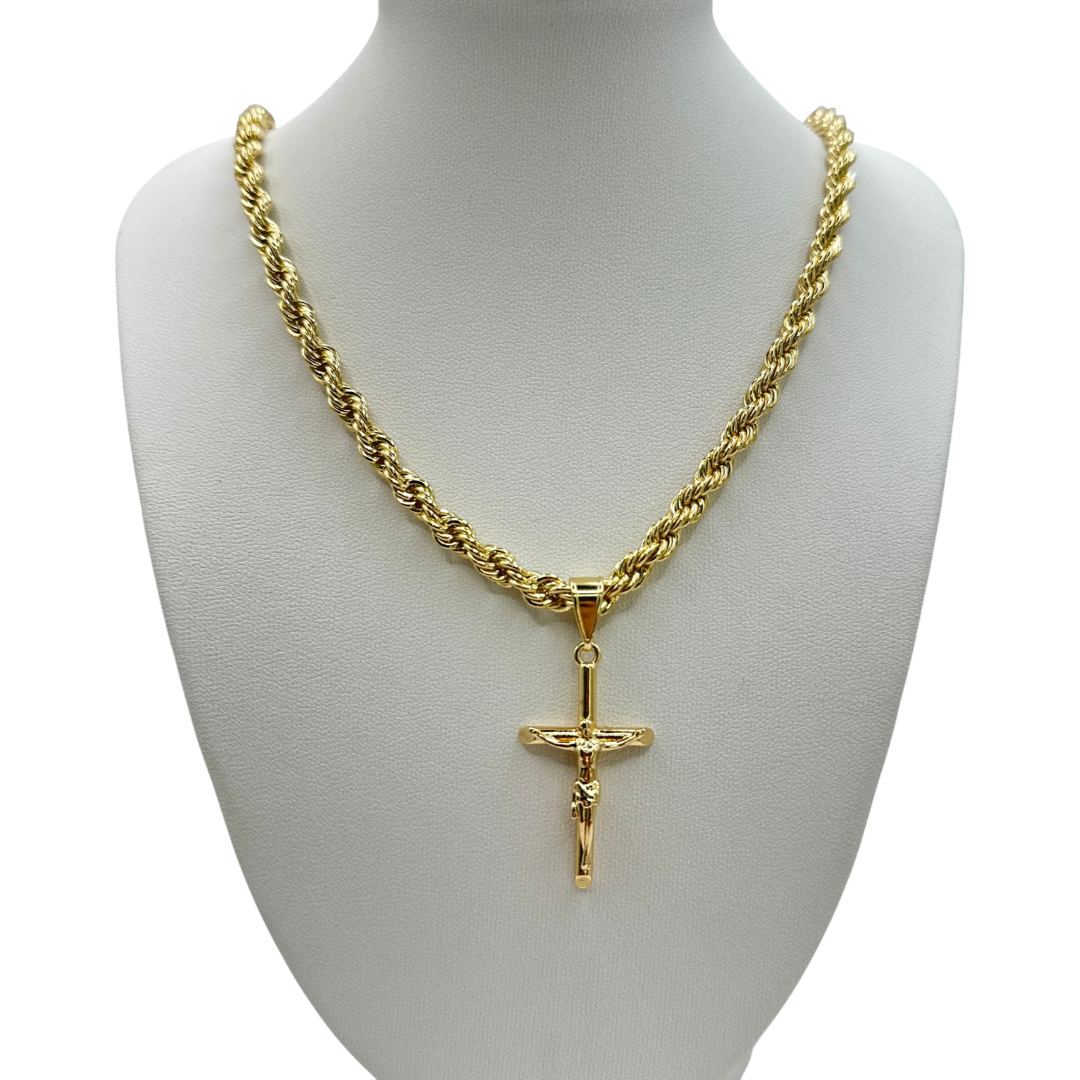 Cadena Torzal 5mm Con Cristo Chiquito en Oro Laminado de 18K