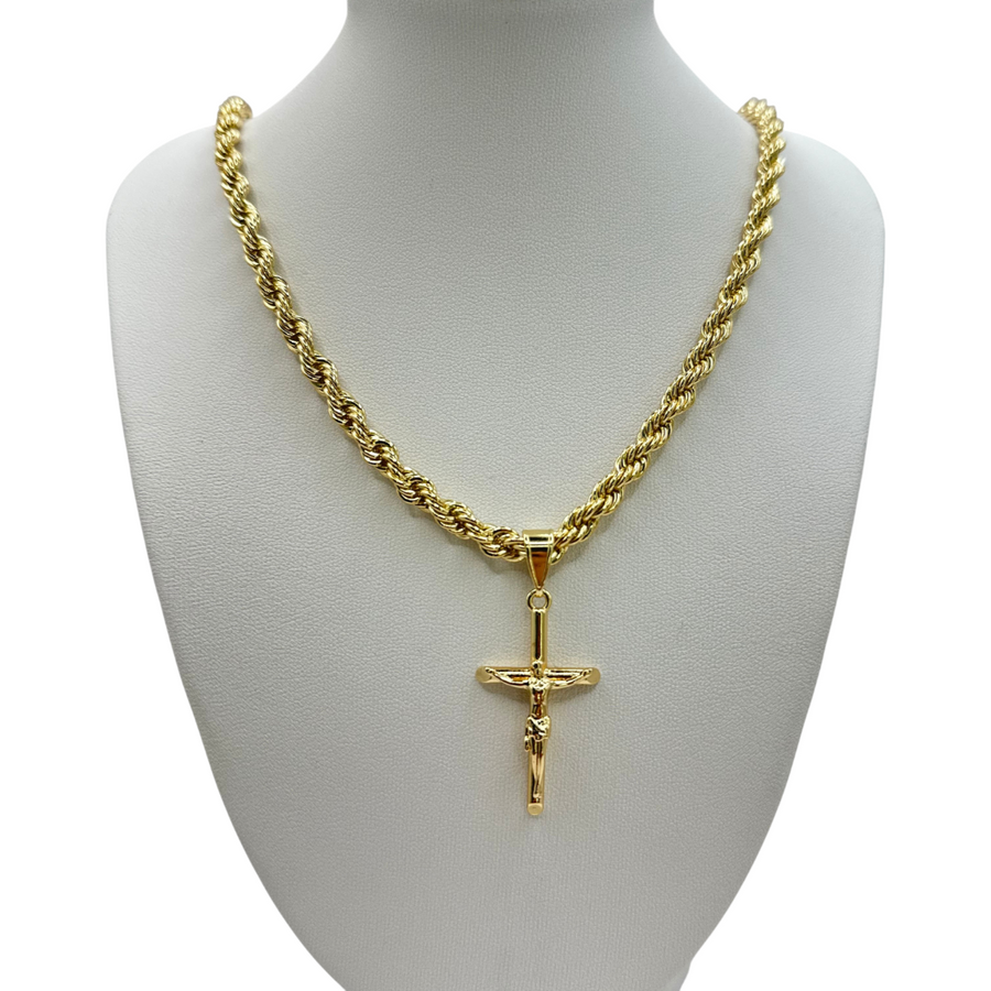 Cadena Torzal 5mm Con Cristo Chiquito en Oro Laminado de 18K