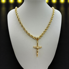 Cadena Torzal 5mm Con Cristo Chiquito en Oro Laminado de 18K