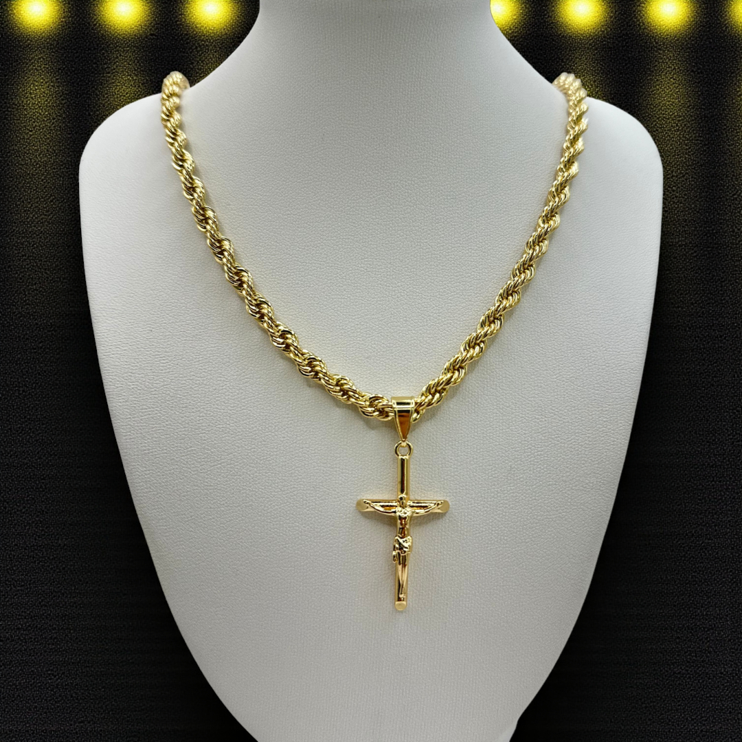 Cadena Torzal 5mm Con Cristo Chiquito en Oro Laminado de 18K