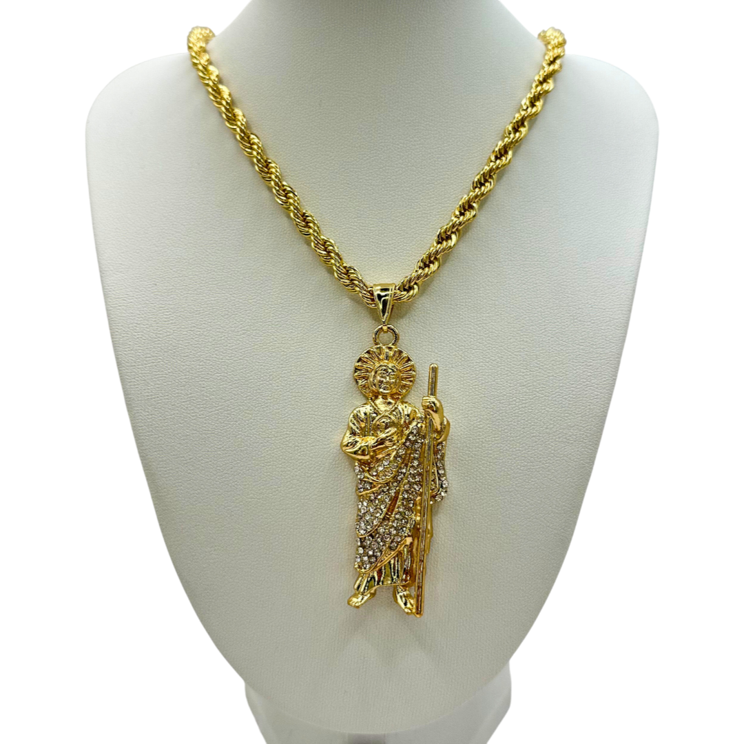 Cadena Torzal 5mm Con San Judas Blanco en Oro Laminado de 18K