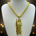 Cadena Torzal 5mm Con San Judas Verde en Oro Laminado de 18K