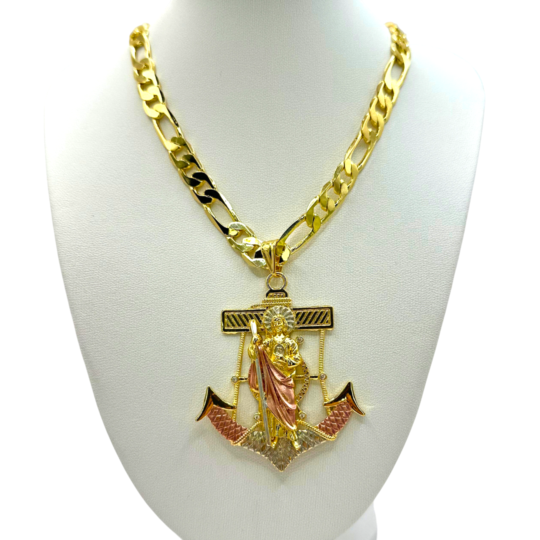 Cadena Cartier 8mm Con San Judas Ancla en Oro Laminado de 18K
