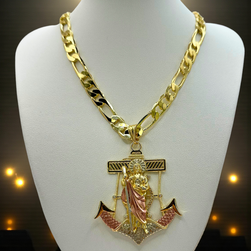 Cadena Cartier 8mm Con San Judas Ancla en Oro Laminado de 18K