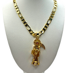 Cadena Cartier 8mm con dije Santa Muerte Dorada