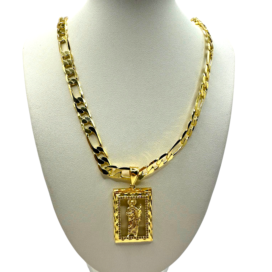 Cadena Cartier 8mm Con San Judas en Oro Laminado de 18K