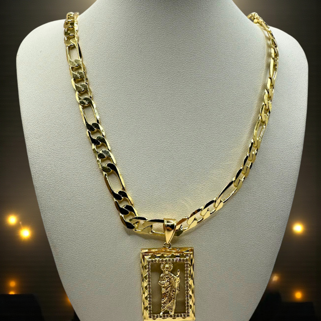 Cadena Cartier 8mm Con San Judas en Oro Laminado de 18K