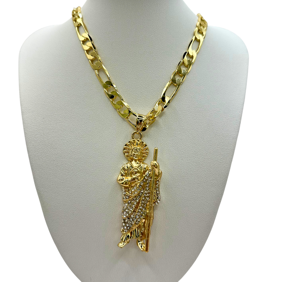 Cadena Cartier 8mm Con San Judas Blanco en Oro Laminado de 18K