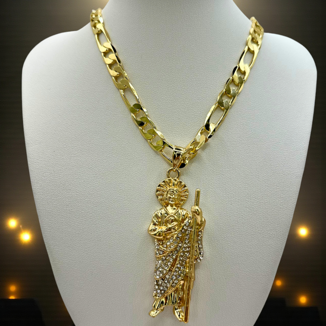 Cadena Cartier 8mm Con San Judas Blanco en Oro Laminado de 18K