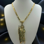Cadena Cartier 5mm Con San Judas Diamantado Verde en Oro Laminado de 18K