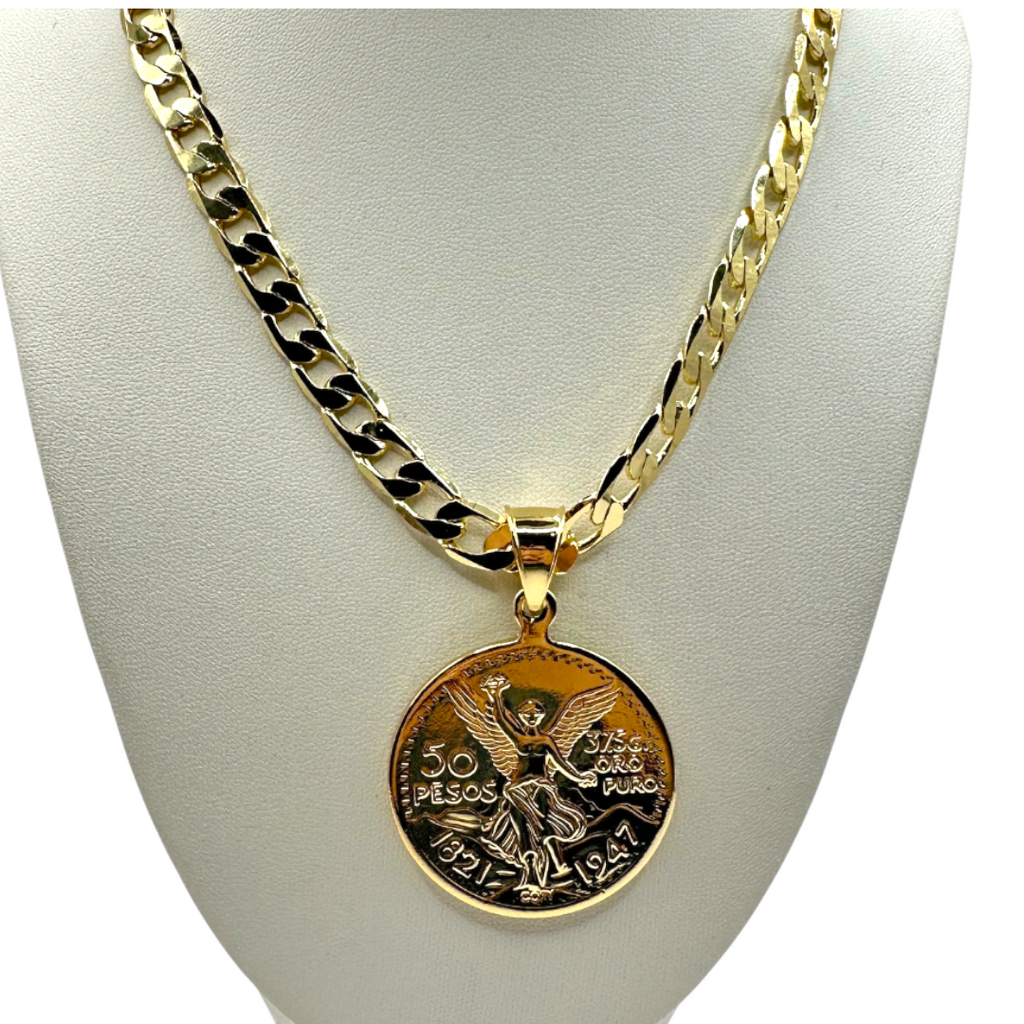 Cadena Barbada 8mm Con Centenario en Oro Laminado de 18K