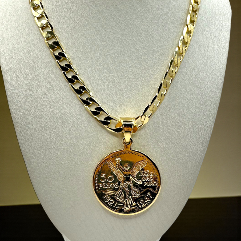 Cadena Barbada 8mm Con Centenario en Oro Laminado de 18K