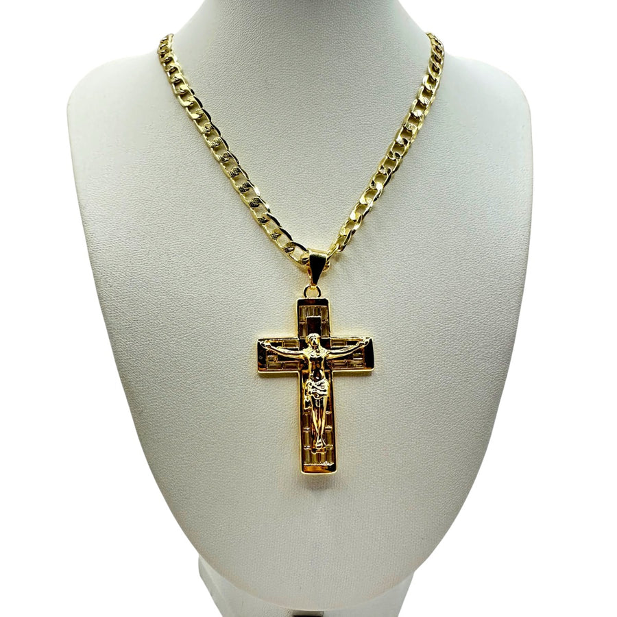 Cadena Barbada 5mm Con Cristo en Oro Laminado de 18K