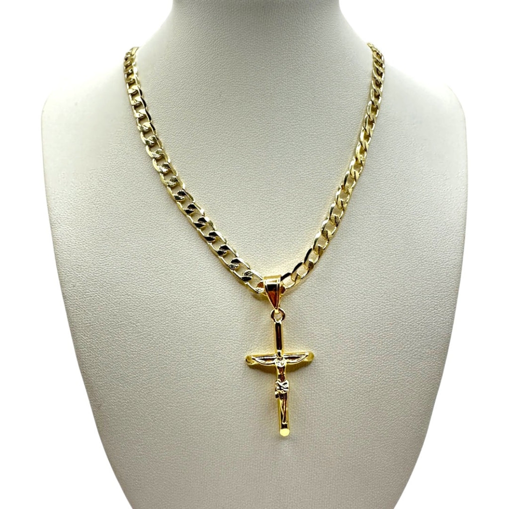 Cadena Barbada 5mm Con Cristo en Oro Laminado de 18K
