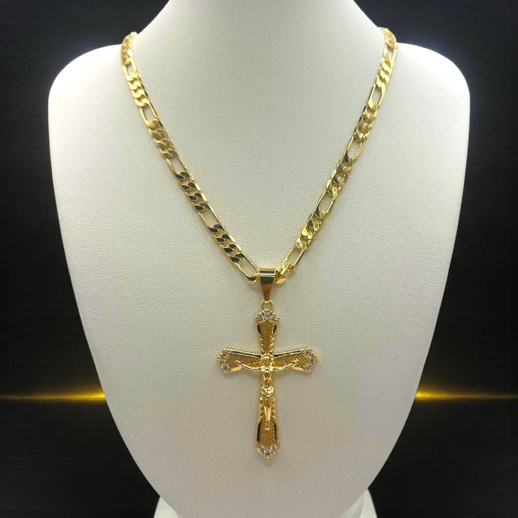Cadena Cartier 5mm Con Cristo en Oro Laminado de 18K